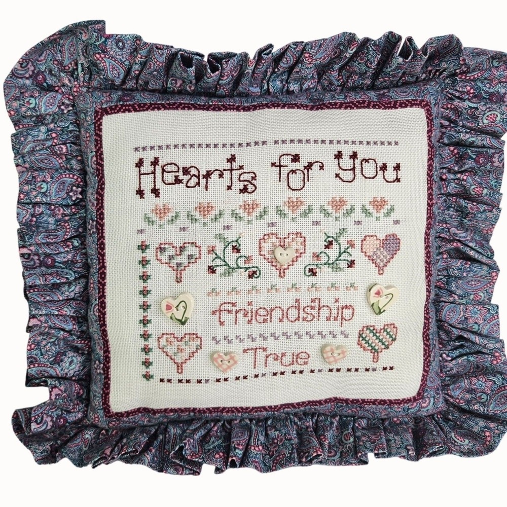 Shepherds Bush Valentine Cross Stitch COMPLETED Pillow Friendship Stitching‎